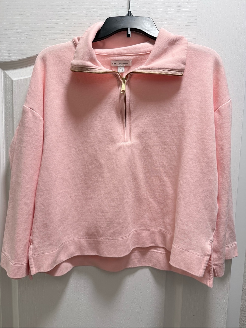 Free Assembly Light Pink Half-Zip V-Neck Pullover Sweatshirt